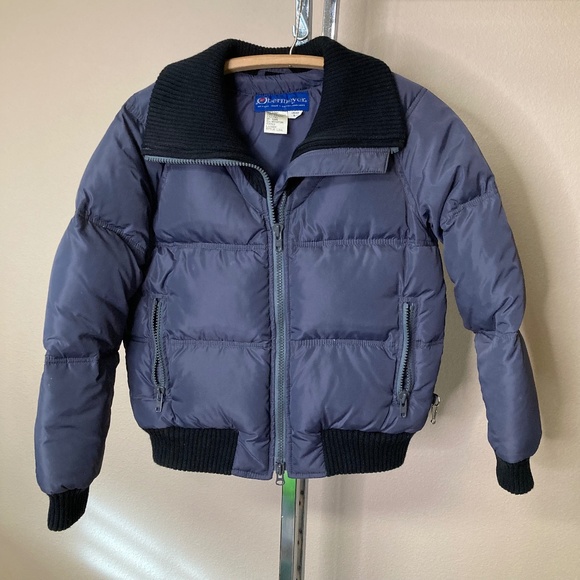 Vintage Obermeyer Liza Down Filled Puffer Coat M 12 Ladies Grey Black - Picture 1 of 9